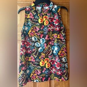 LOFT MIXED MEDIA MULTICOLOR FLORAL PRINT RUFFLED NECK TANK SIZE SMALL